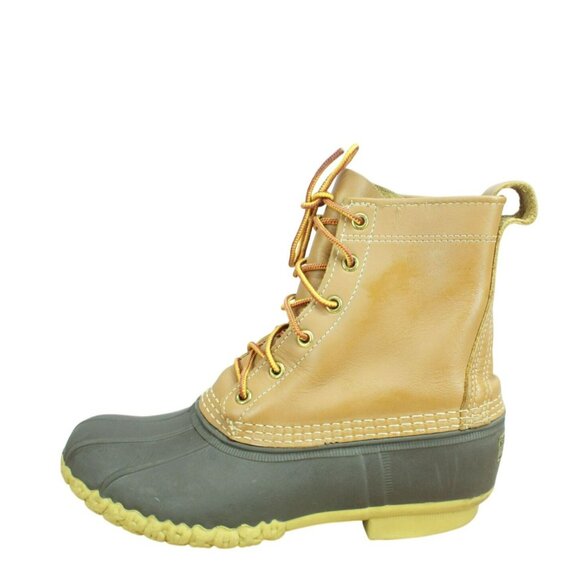 LL Bean Brown Leather 8" Lace Up Round Toe Unlined Ankle Duck Boots Size 9 M - Picture 1 of 10